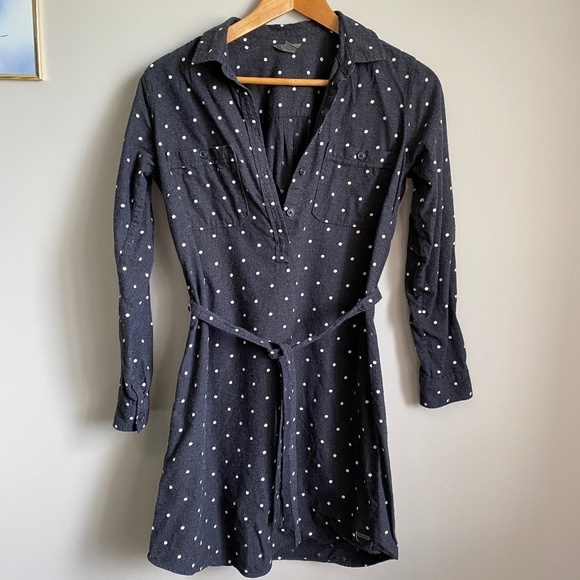 Eddie Bauer Women's Charcoal Polka Dot Long Sleeve Polo V-neck Mini Dress Size 6 - Picture 1 of 14